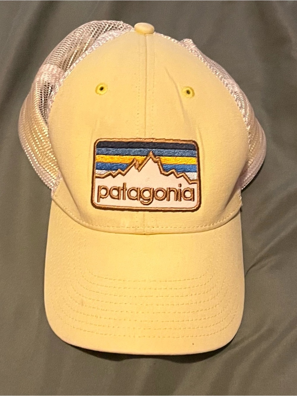 Patagonia P-6 Logo Trucker Hat Light Yellow Adjustable Mesh Back